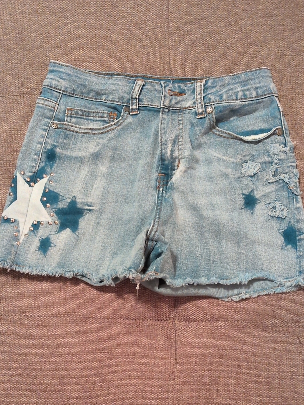 Embellished Light Blue Denim Jean Shorts with Star Accents
